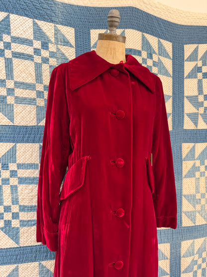 Dark Red Velvet Swing Coat