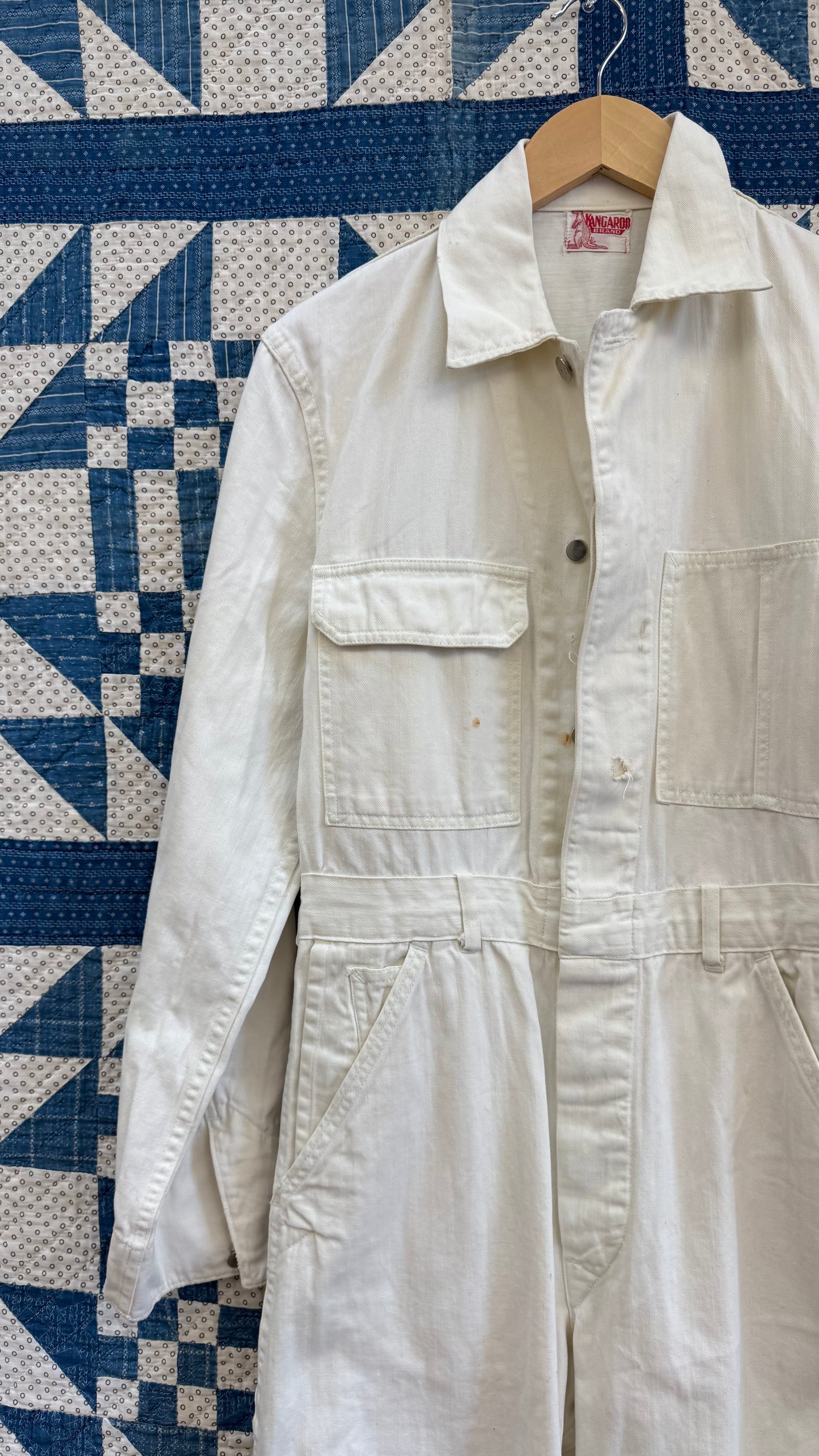 White Herringbone Twill Coveralls