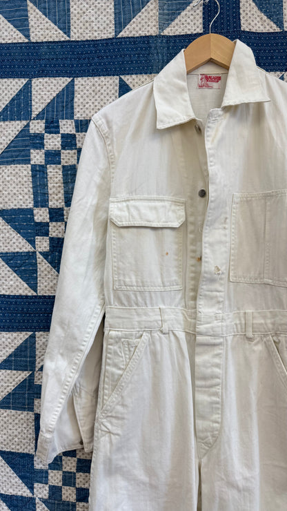 White Herringbone Twill Coveralls