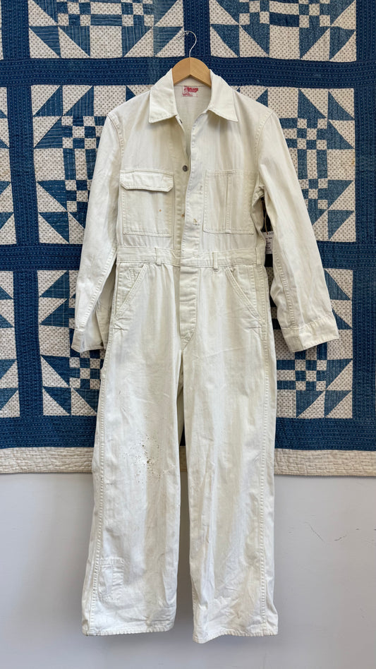 White Herringbone Twill Coveralls