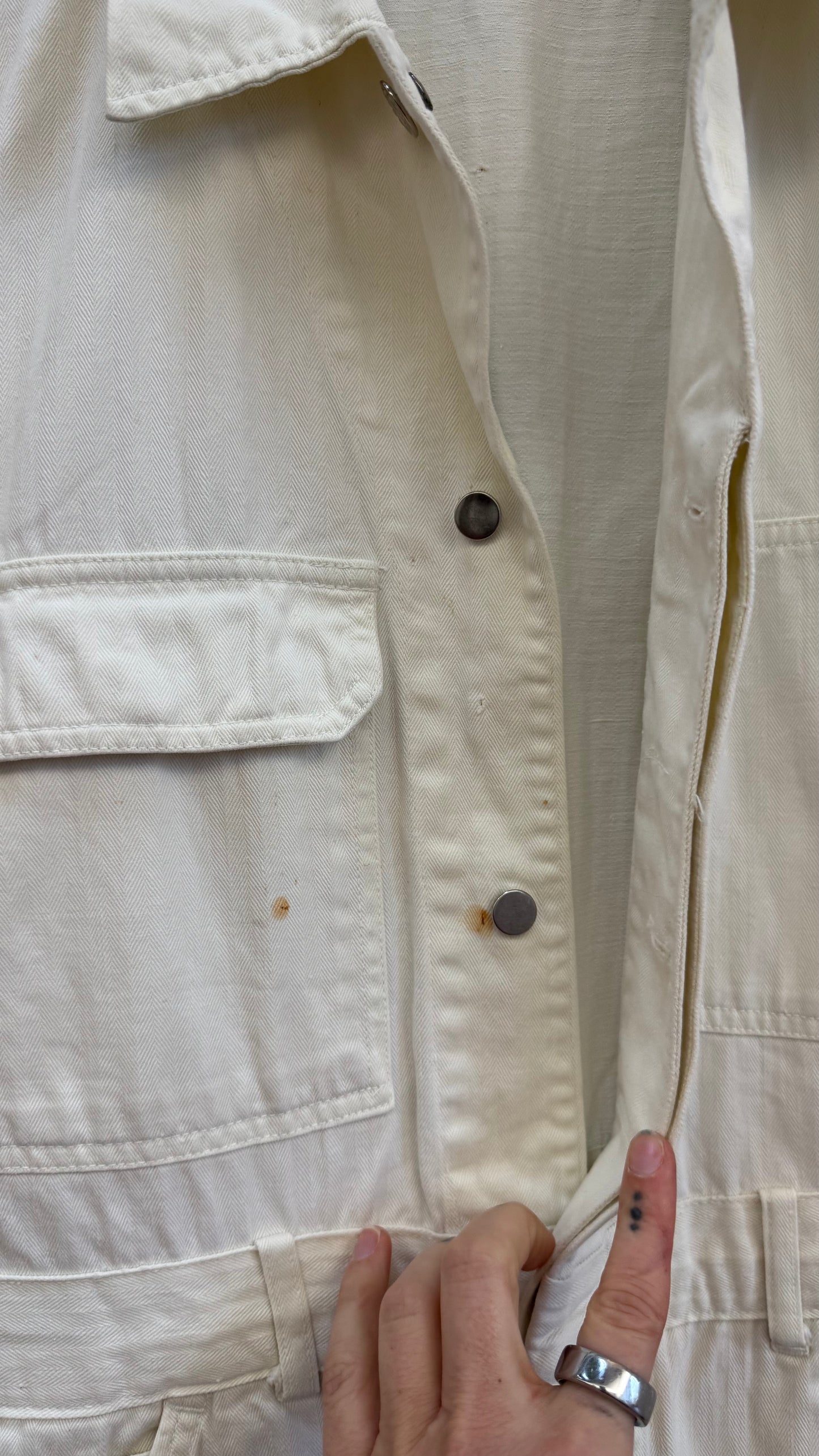 White Herringbone Twill Coveralls