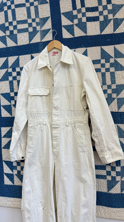 White Herringbone Twill Coveralls