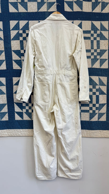 White Herringbone Twill Coveralls