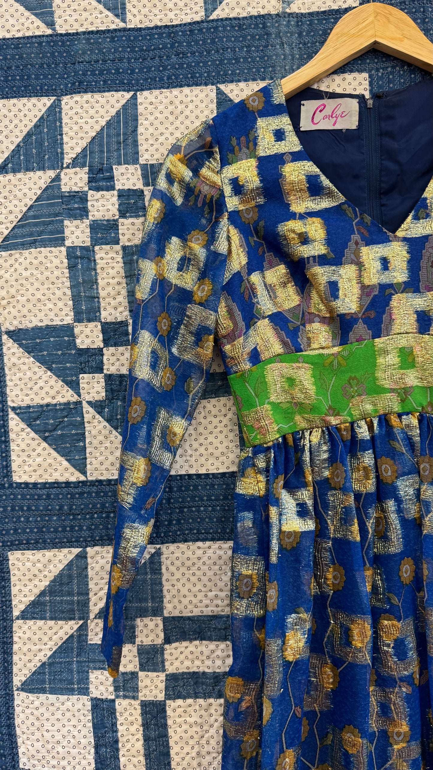 1970's Empire Waist Golden Dress