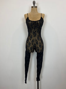 Black and Gold Lace Spandex Jumpsuit