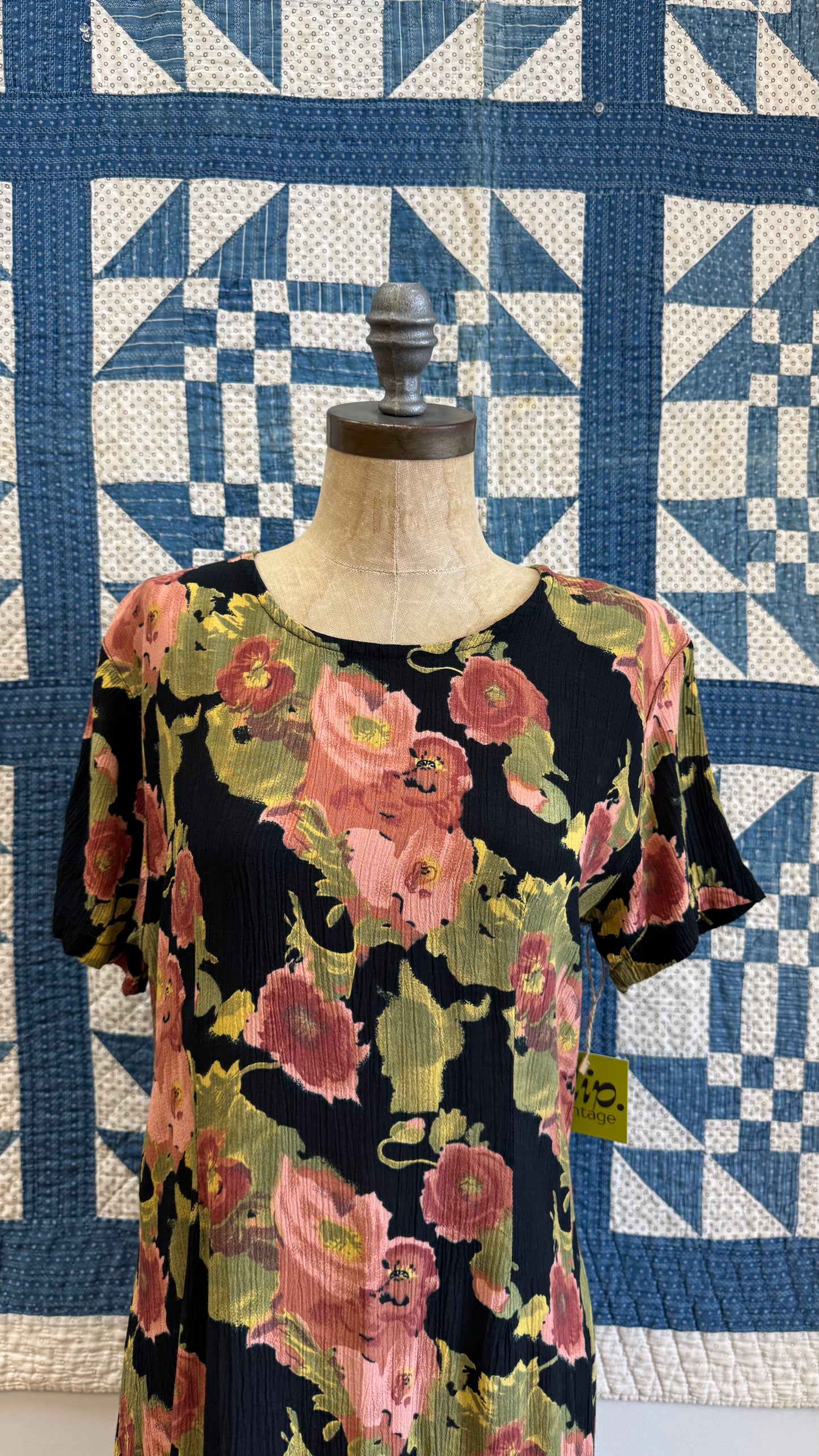 1990's Rayon Floral T-shirt Dress