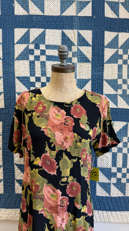 1990's Rayon Floral T-shirt Dress