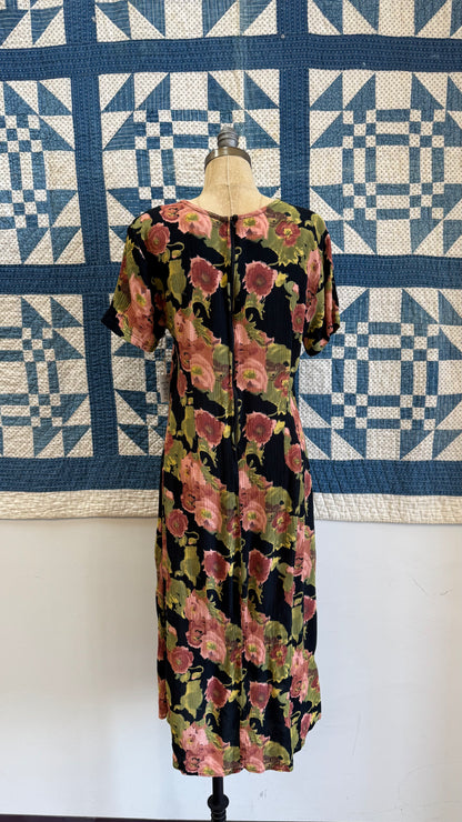 1990's Rayon Floral T-shirt Dress