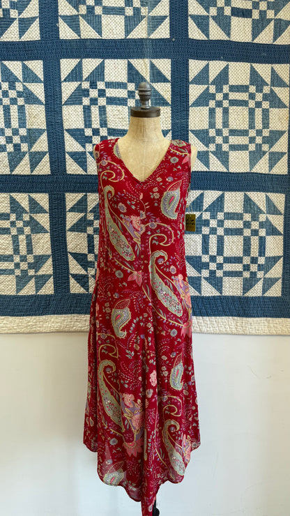 1990's Red Paisley Dress