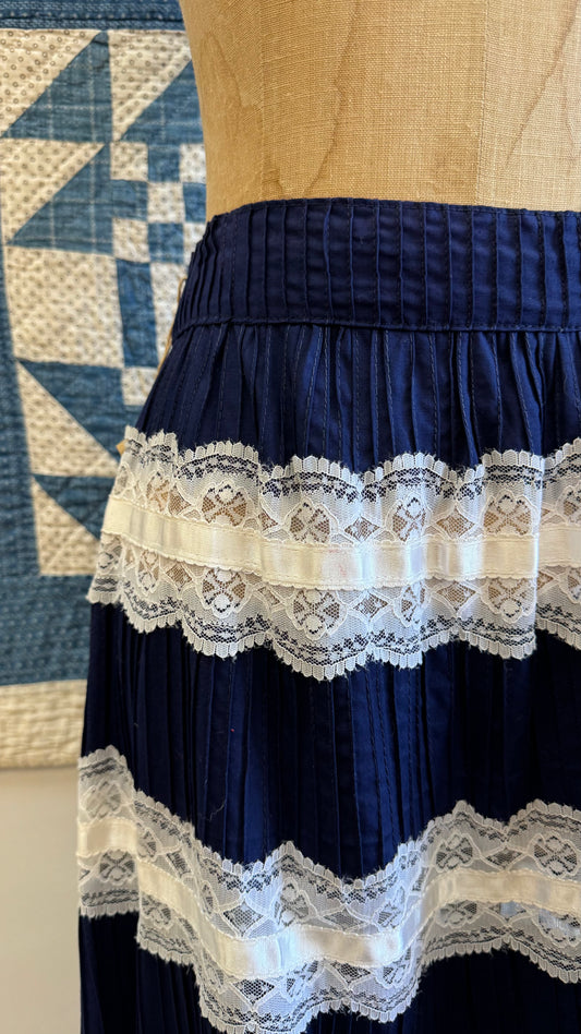 Navy and White Lace Maxi Skirt
