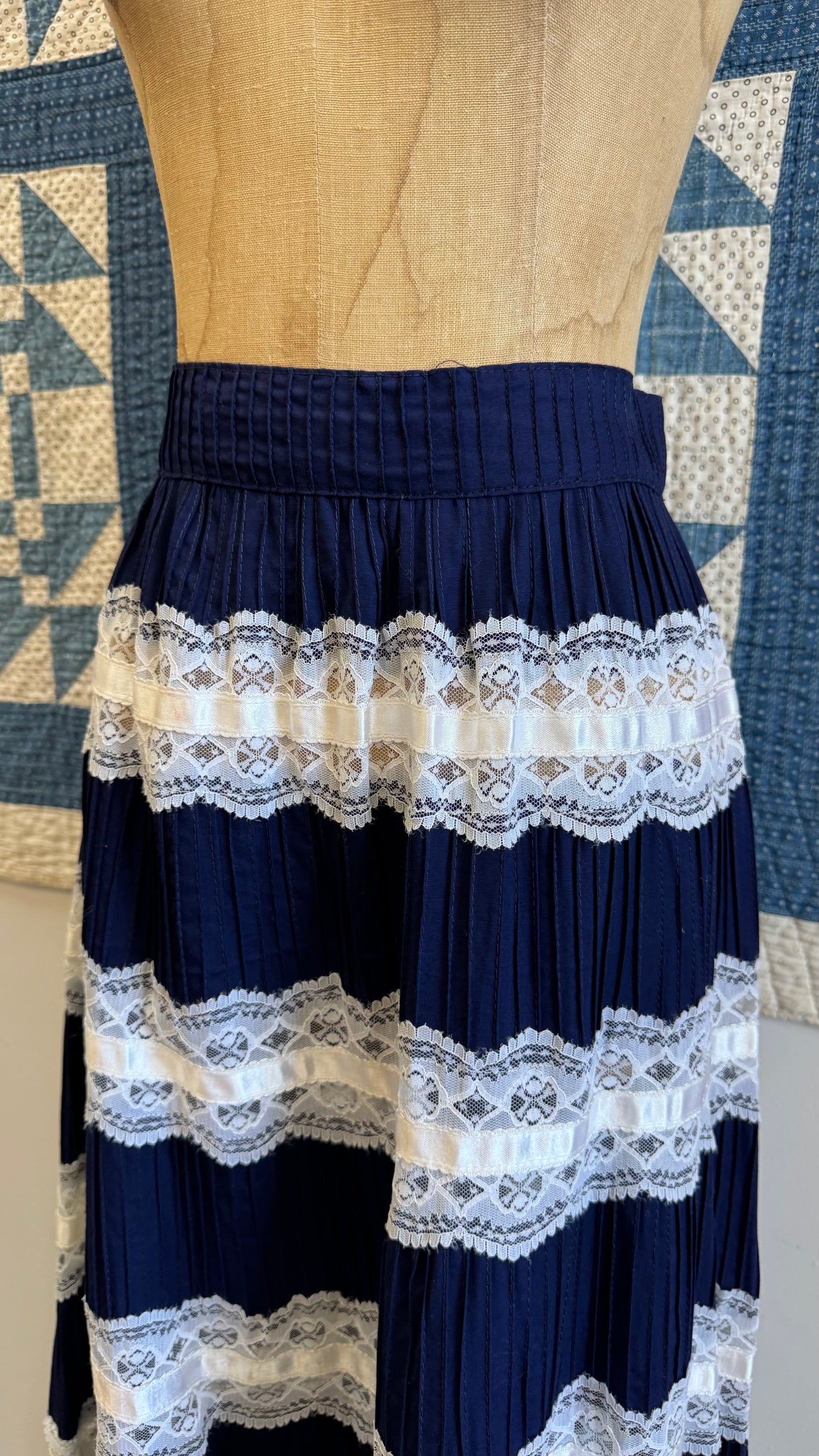 Navy and White Lace Maxi Skirt