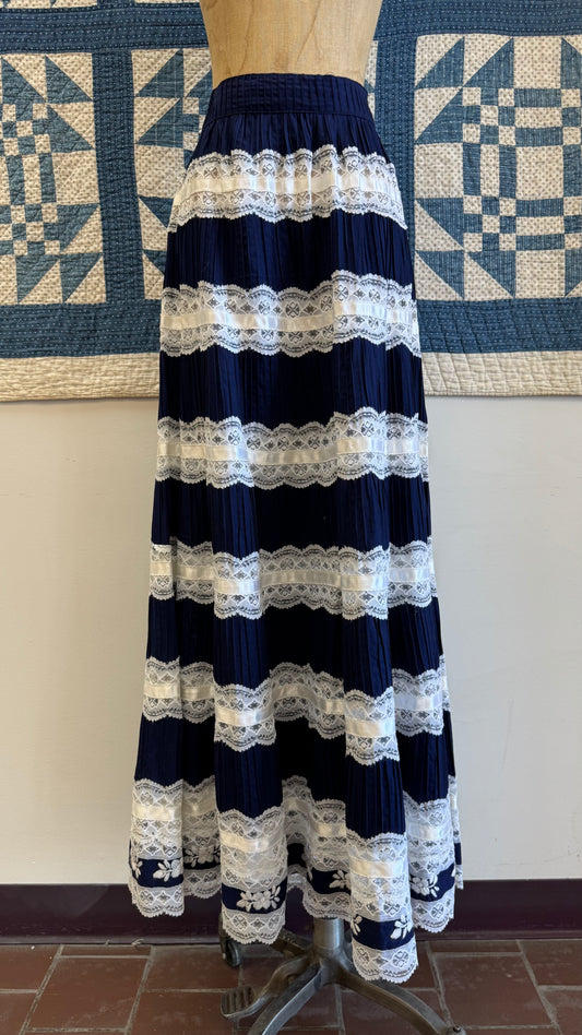 Navy and White Lace Maxi Skirt