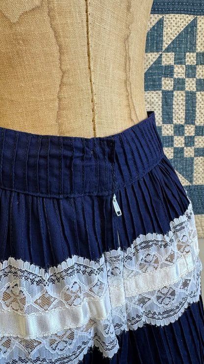 Navy and White Lace Maxi Skirt