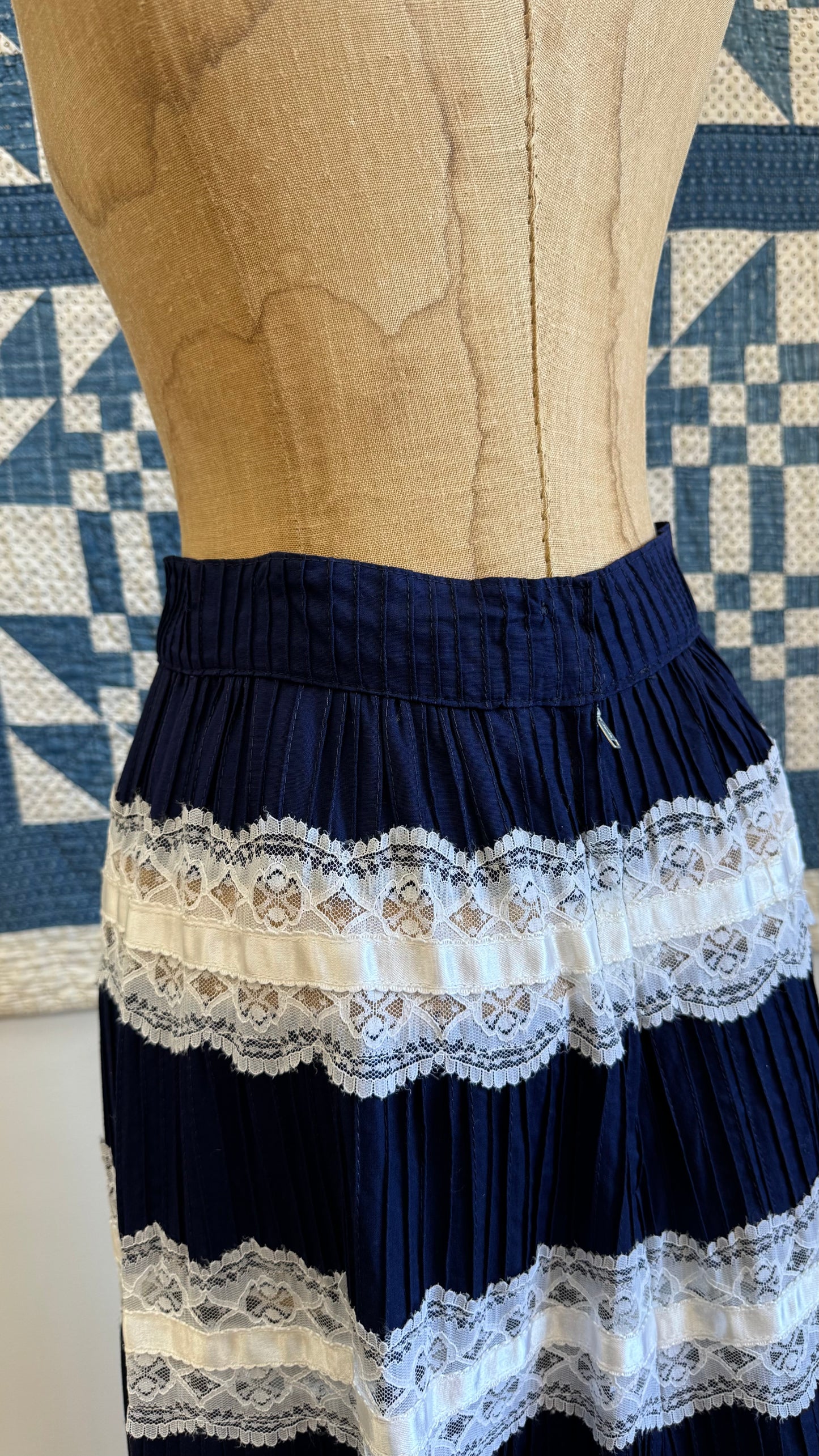 Navy and White Lace Maxi Skirt