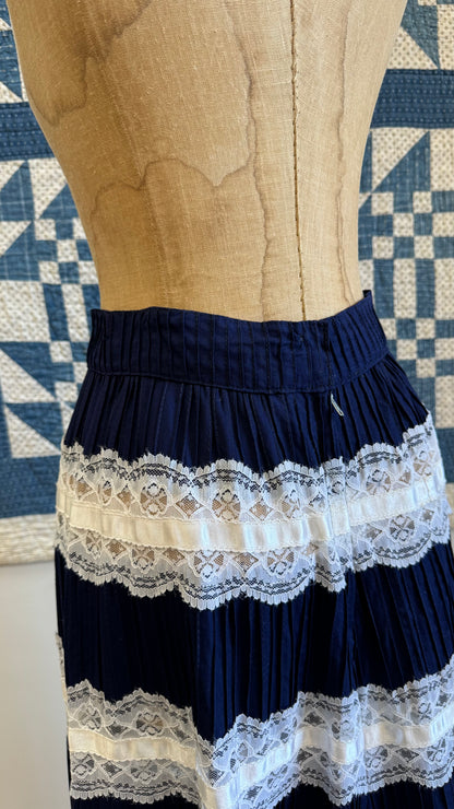 Navy and White Lace Maxi Skirt