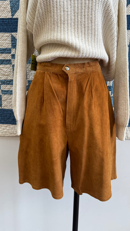 High Waisted Camel Suede Shorts