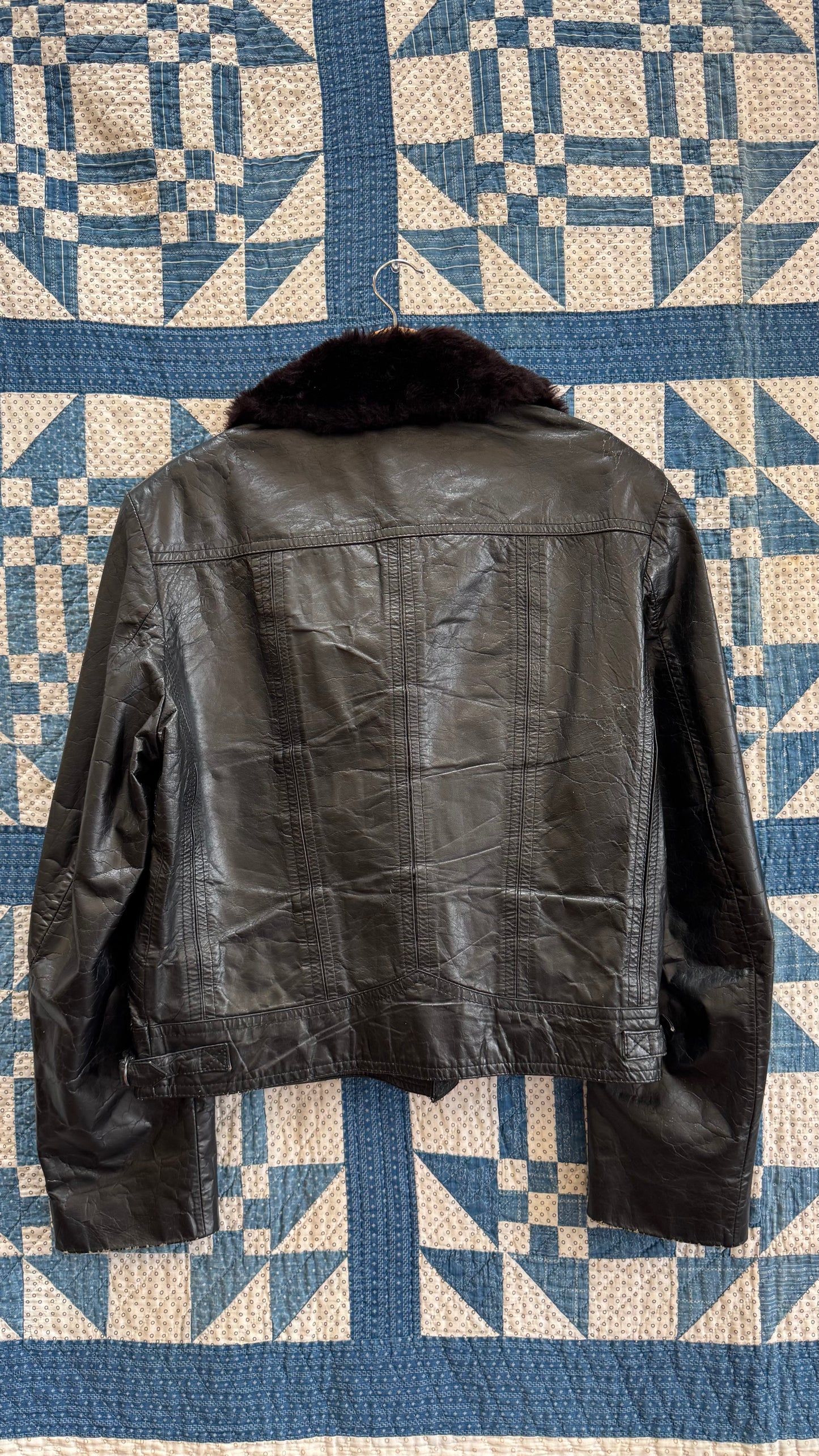 Black Leather Bomber with Faux Fur Collar