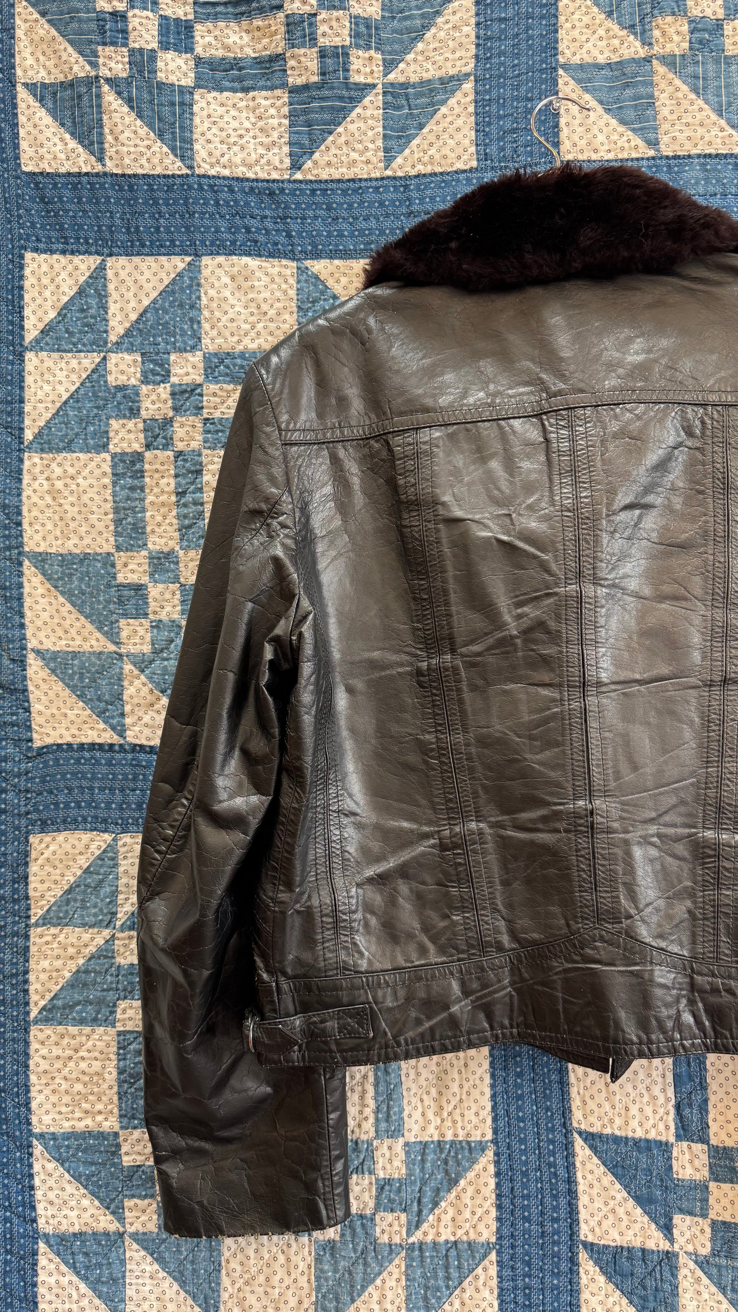 Black Leather Bomber with Faux Fur Collar