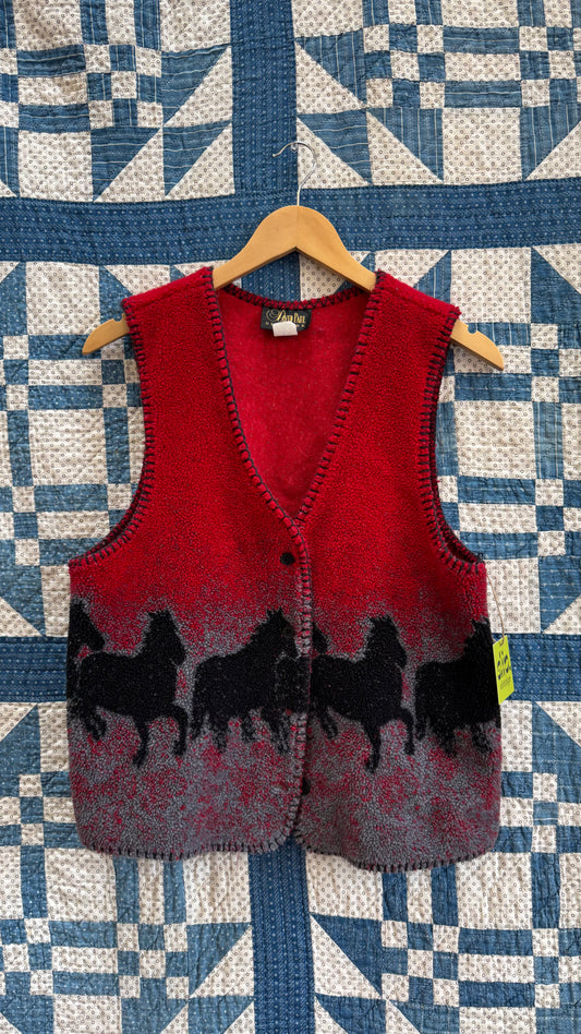 1990's Red Fleece Horse Vest