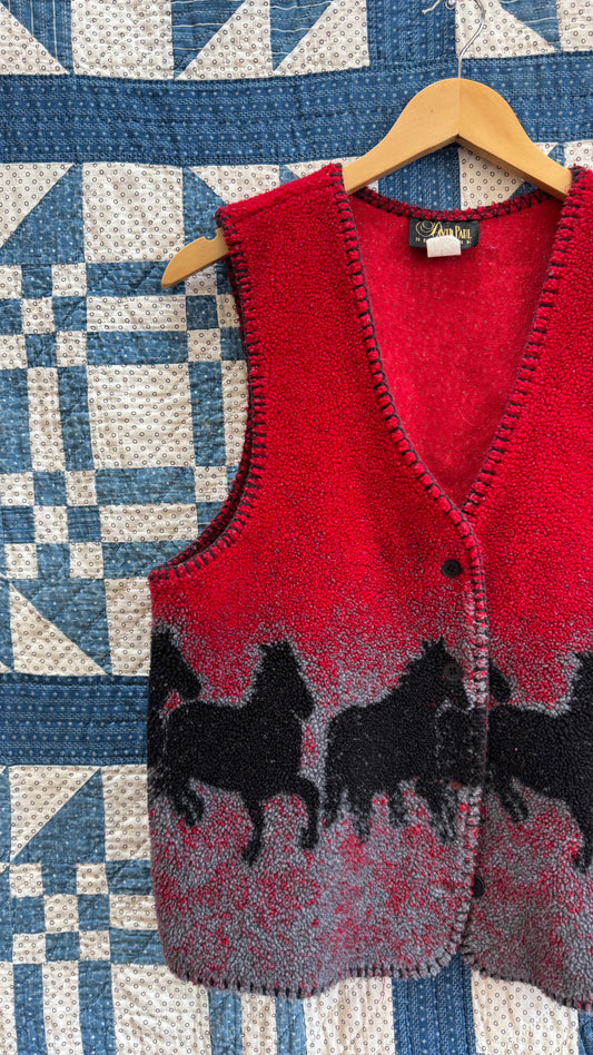 1990's Red Fleece Horse Vest