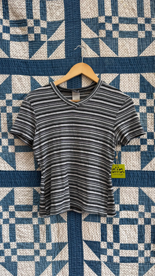 1990's Grey Striped Baby Tee
