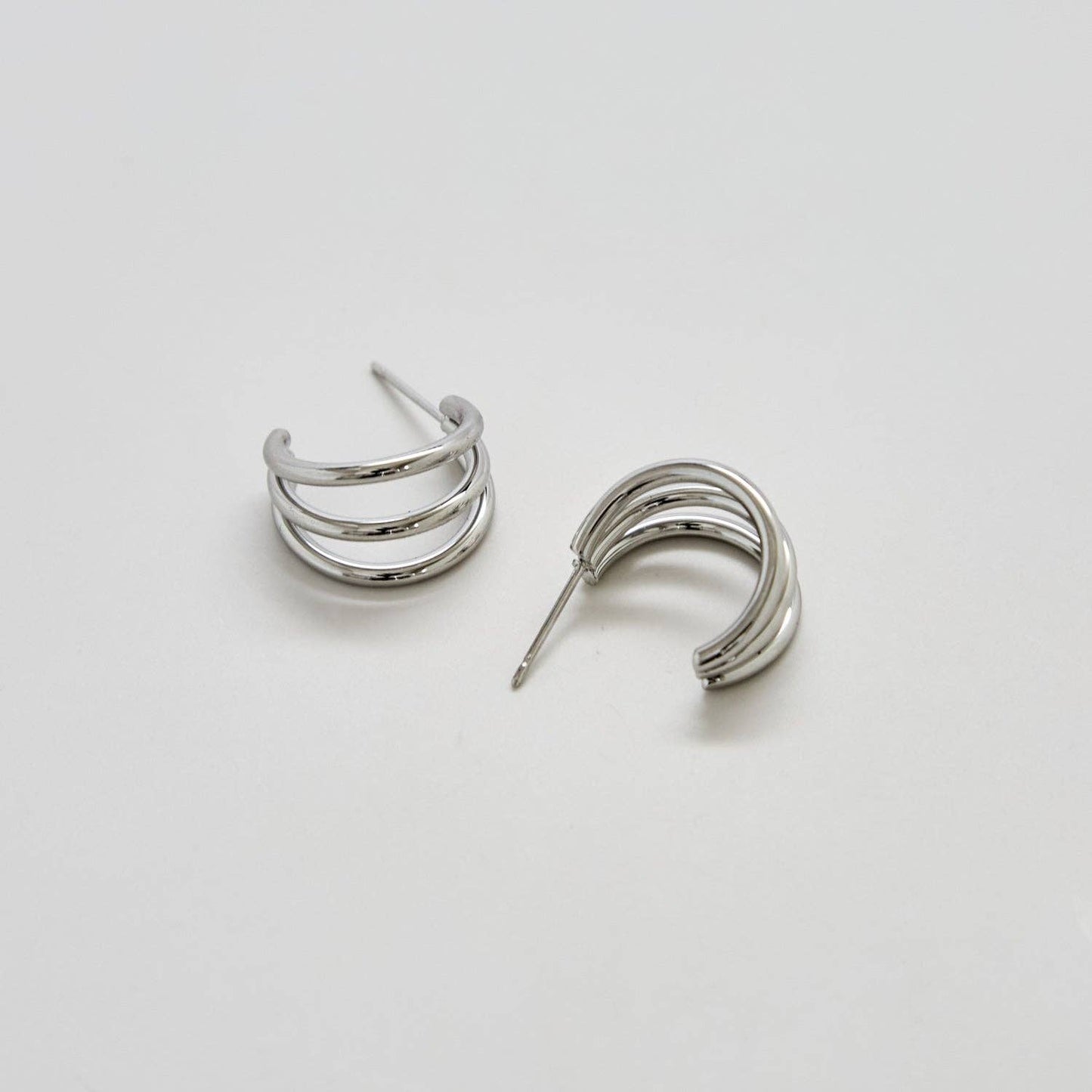 Admiral Row Jewelry - Triple Arc Silver Hoop Earrings