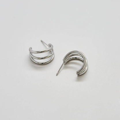 Admiral Row Jewelry - Triple Arc Silver Hoop Earrings