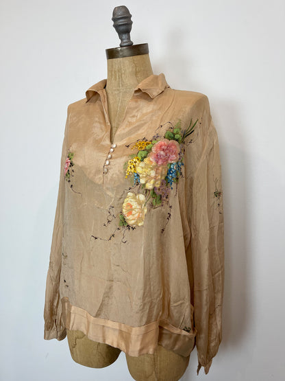 Antique Handpainted Silk Top